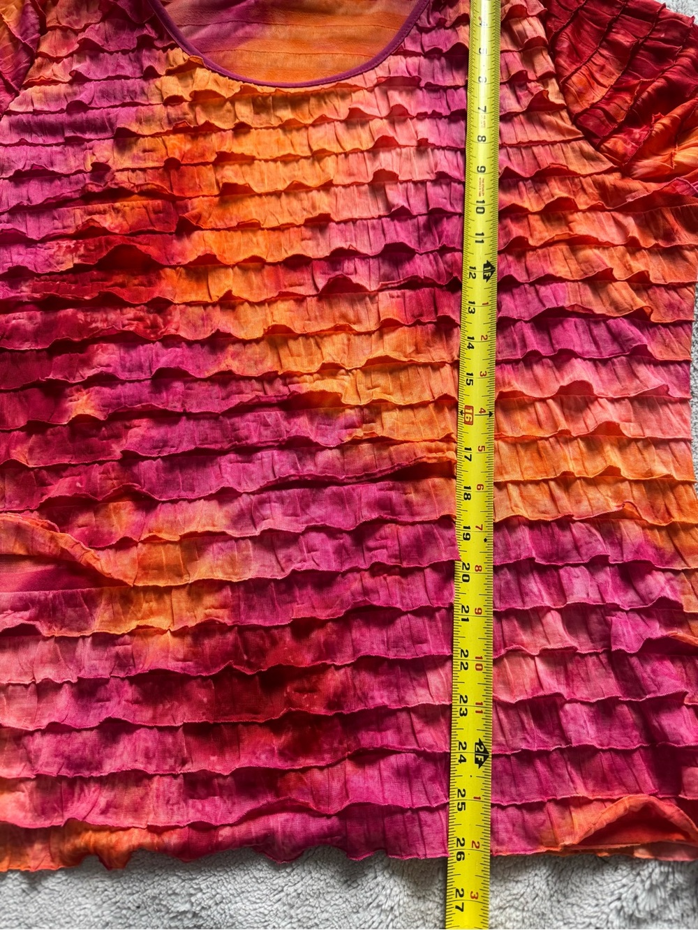 Ruffle Layered Blouse Pink Orange Ombre Boho Short Sleeve Top Womens Large - Picture 7 of 10